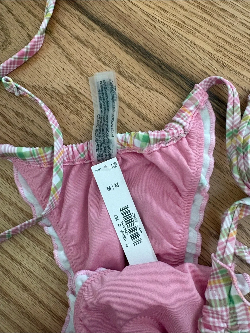 Frankie's Bikinis Pink Plaid Triangle String Bikini